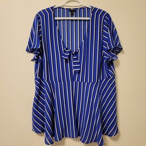 Blue, Black, & White Striped Top